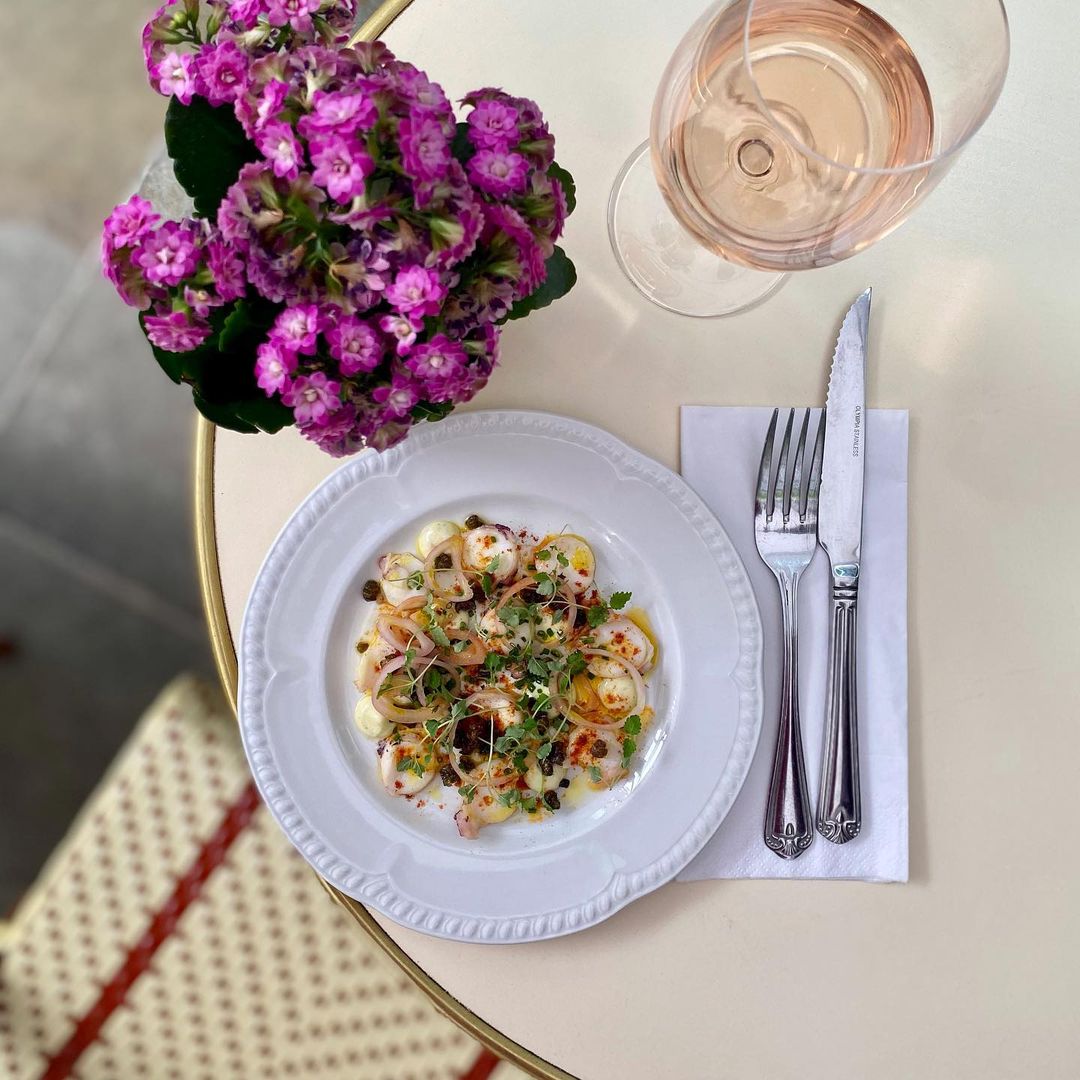 Restaurant lunch and glass of wine at Orchard Place