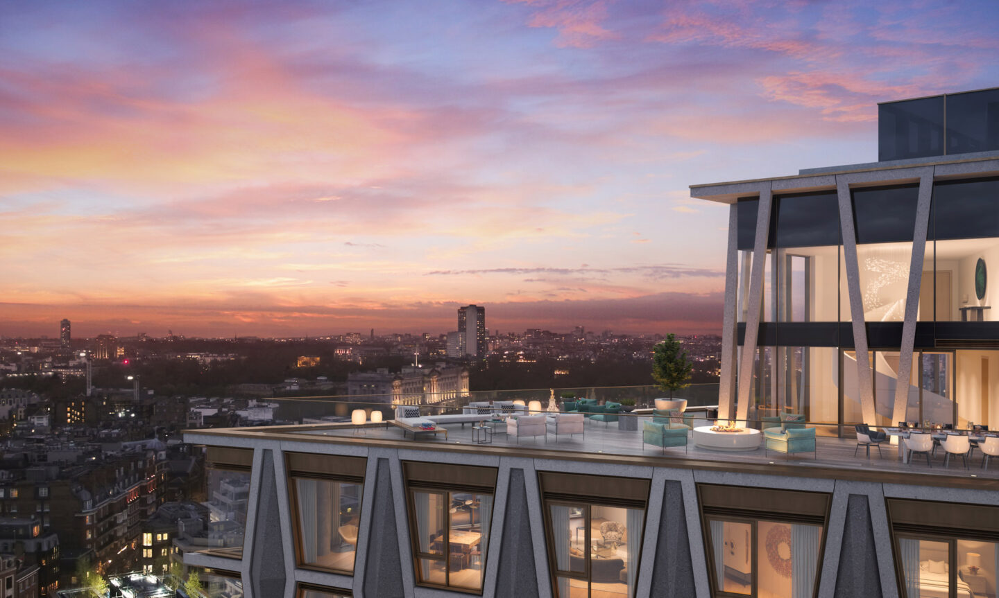 Terrace with view over London at Orchard Place
