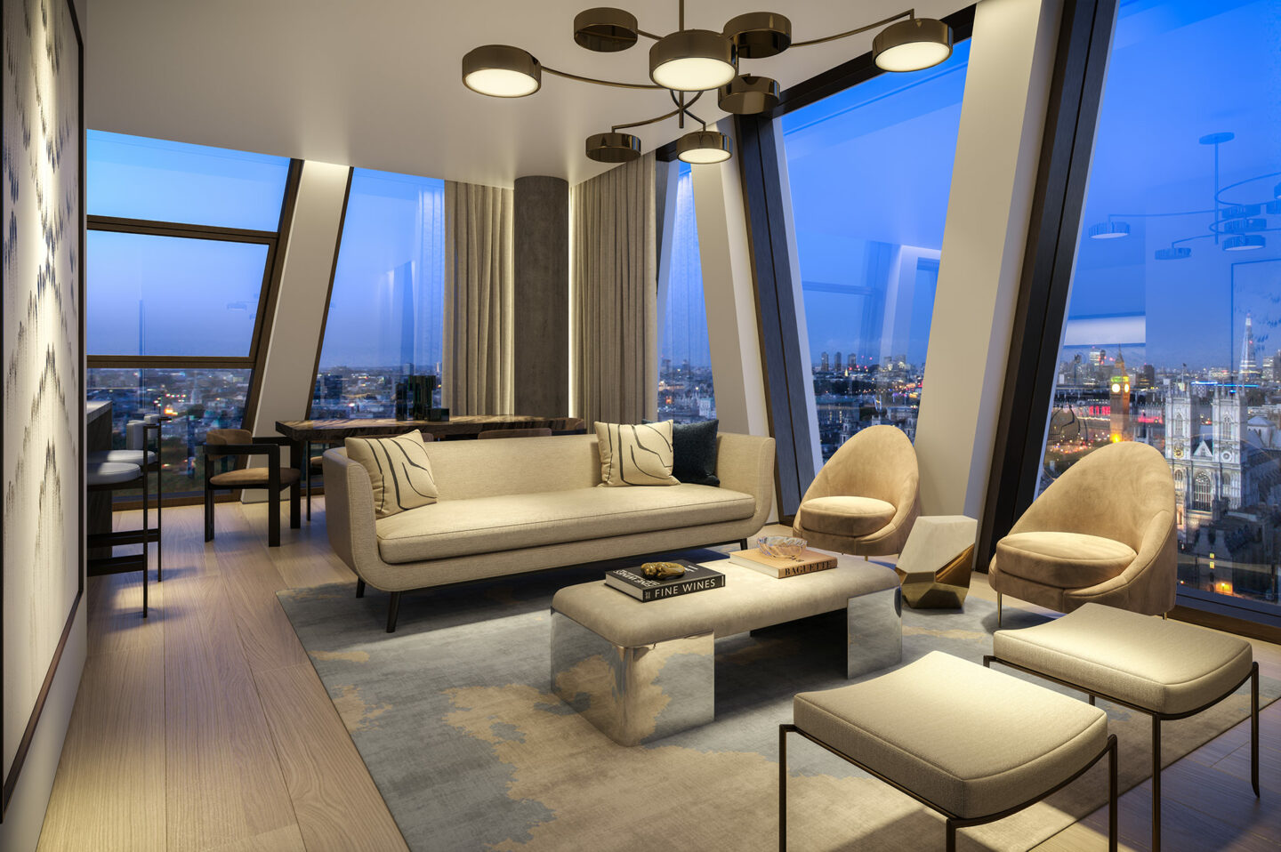 Living room at Orchard Place by night